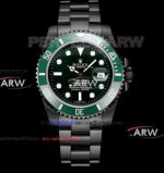 Swiss Replica Blaken Rolex Submariner All Black Case Green Dial Oyster 3135 Watch